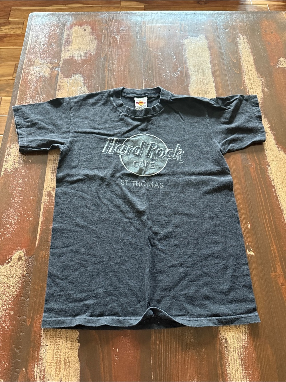 Hard Rock Cafe Black Tee with Faded White Logo - St. Thomas